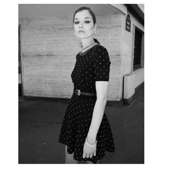 The Kooples NWOT Black Stretchy Knit Studded Dress - Picture 6 of 15